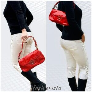 💯% Authentic Vintage Prada Small Shoulder Bag Patent Leather Hot Red 🔥